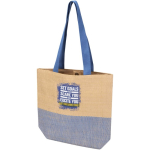 Woven straw bag with magnetic button and wide base 10L navy-blue colour