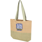 Woven straw bag with magnetic button and wide base 10L marbled green colour