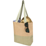 Woven straw bag with magnetic button and wide base 10L marbled green colour second view
