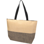 Woven straw paper bag with zip and base, 21L capacity black colour
