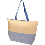 Woven straw paper bag with zip and base, 21L capacity navy-blue colour