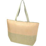 Woven straw paper bag with zip and base, 21L capacity marbled green colour