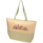 Woven straw paper bag with zip and base, 21L capacity marbled green colour