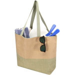 Woven straw paper bag with zip and base, 21L capacity marbled green colour second view