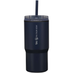 Double-walled thermal tumbler with spill-proof lid 540ml navy-blue colour printed logo view 2