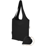 Foldable tote bag with recycled cotton drawstring 140 g/m2 black colour
