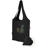 Foldable tote bag with recycled cotton drawstring 140 g/m2 black colour