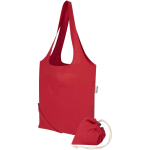 Foldable tote bag with recycled cotton drawstring 140 g/m2 red colour