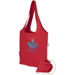 Foldable tote bag with recycled cotton drawstring 140 g/m2 red colour