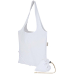 Foldable tote bag with recycled cotton drawstring 140 g/m2 white colour