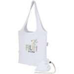 Foldable tote bag with recycled cotton drawstring 140 g/m2 white colour