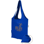 Foldable tote bag with recycled cotton drawstring 140 g/m2 royal blue colour