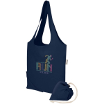 Foldable tote bag with recycled cotton drawstring 140 g/m2 navy-blue colour
