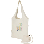 Foldable tote bag with recycled cotton drawstring 140 g/m2 natural colour