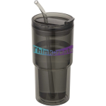 Double-wall tumbler with twist lid and integrated straw 480ml black colour