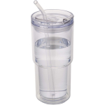 Double-wall tumbler with twist lid and integrated straw 480ml transparent colour