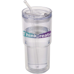 Double-wall tumbler with twist lid and integrated straw 480ml transparent colour