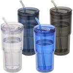 Double-wall tumbler with twist lid and integrated straw 480ml transparent colour second multiple colours view