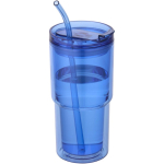 Double-wall tumbler with twist lid and integrated straw 480ml royal blue colour