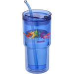 Double-wall tumbler with twist lid and integrated straw 480ml royal blue colour