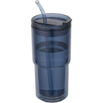Double-wall tumbler with twist lid and integrated straw 480ml navy-blue colour