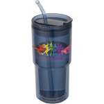 Double-wall tumbler with twist lid and integrated straw 480ml navy-blue colour