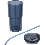 Double-wall tumbler with twist lid and integrated straw 480ml navy-blue colour second view