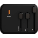 Customisable travel adapter with 33W GaN fast charging black colour side view