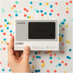 Rechargeable tracker card compatible with Apple and Android Chipolo graphite colour second view with box