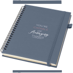 A5 hard cover synthetic leather spiral notebook with ruled pages JournalBooks navy-blue colour pad printing view