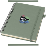 A5 hard cover synthetic leather spiral notebook with ruled pages JournalBooks marbled green colour pad printing view