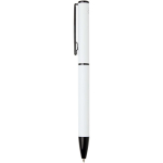 Recycled aluminium pen with twist mechanism and blue ink white colour side view