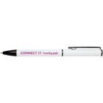 Recycled aluminium pen with twist mechanism and blue ink white colour pad printing view