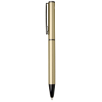 Recycled aluminium pen with twist mechanism and blue ink gold colour side view