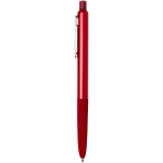 Recycled aluminium ballpoint pen with soft rubber grip, blue ink red colour side view