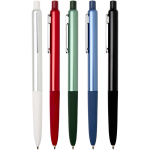 Recycled aluminium ballpoint pen with soft rubber grip, blue ink white colour second multiple colours view