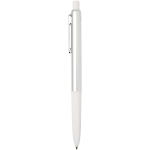 Recycled aluminium ballpoint pen with soft rubber grip, blue ink white colour side view