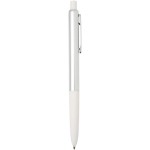 Recycled aluminium ballpoint pen with soft rubber grip, blue ink white colour second side view