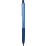 Recycled aluminium ballpoint pen with soft rubber grip, blue ink navy-blue colour side view