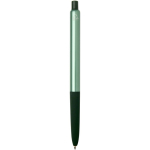 Recycled aluminium ballpoint pen with soft rubber grip, blue ink marbled green colour second rear view