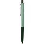 Recycled aluminium ballpoint pen with soft rubber grip, blue ink marbled green colour side view