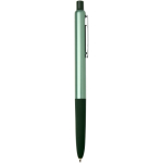 Recycled aluminium ballpoint pen with soft rubber grip, blue ink marbled green colour second side view