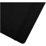 A4 hardback notebook with elastic closure and synthetic leather, ruled pages black colour close-up view 1