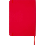 A4 hardback notebook with elastic closure and synthetic leather, ruled pages red colour second rear view