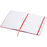 A4 hardback notebook with elastic closure and synthetic leather, ruled pages red colour second view
