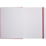 A4 hardback notebook with elastic closure and synthetic leather, ruled pages red colour third front view