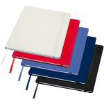A4 hardback notebook with elastic closure and synthetic leather, ruled pages red colour second multiple colours view