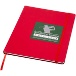 A4 hardback notebook with elastic closure and synthetic leather, ruled pages red colour pad printing view