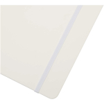 A4 hardback notebook with elastic closure and synthetic leather, ruled pages white colour close-up view 1