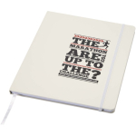 A4 hardback notebook with elastic closure and synthetic leather, ruled pages white colour pad printing view